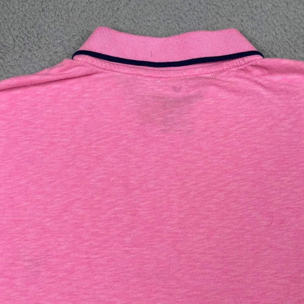 American Eagle Slim Fit Polo Shirt Mens XXL Pink Navy Tipped Slub Cotton Blend‎
